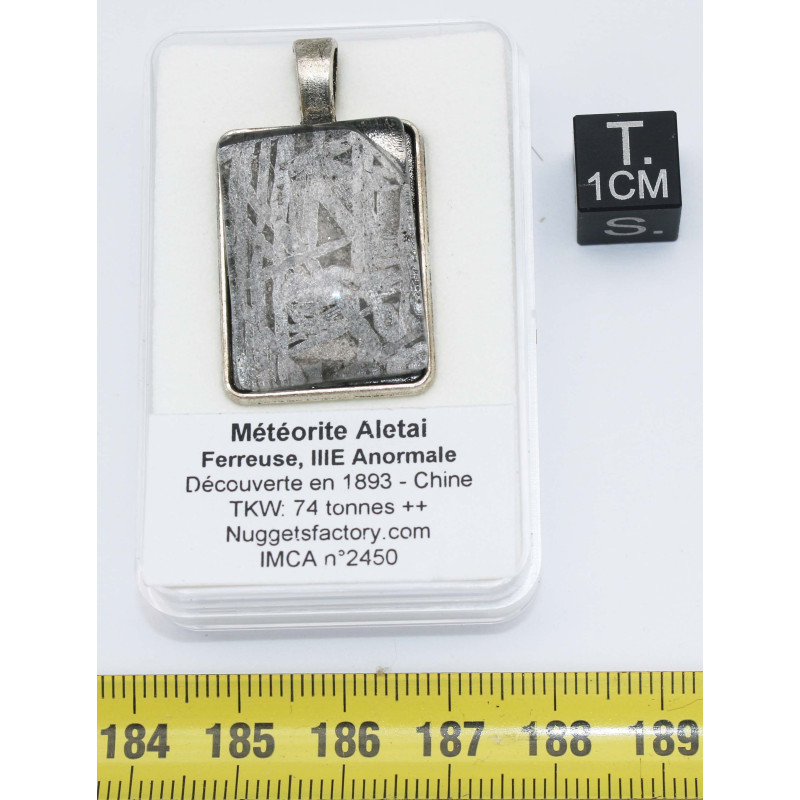 Collier pendentif météorite Aletaï dans une boite avec un cordon en cuir (Chine - 054 **)