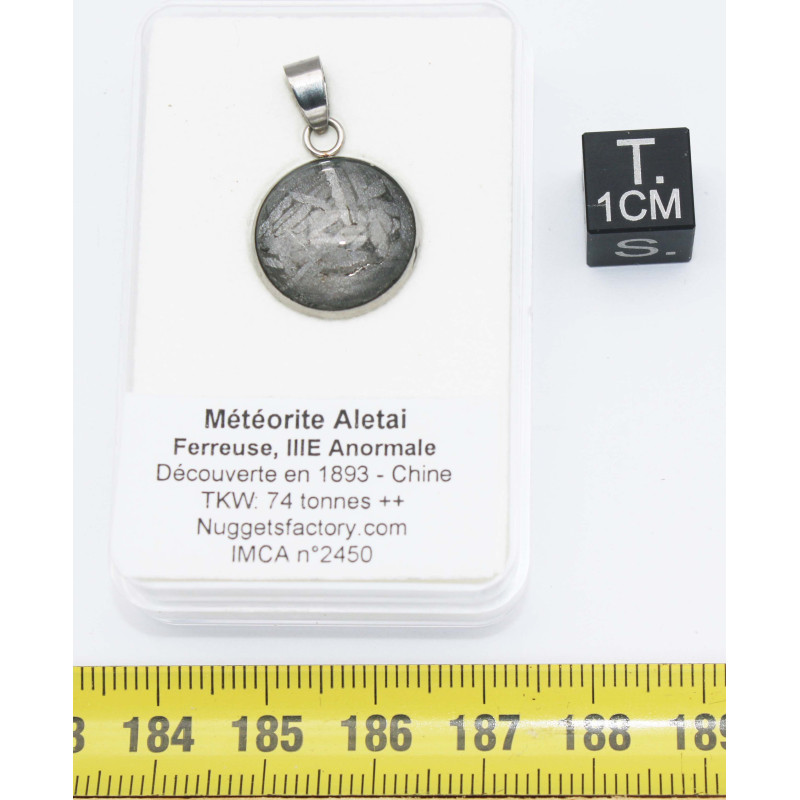 Collier pendentif météorite Aletaï dans une boite avec un cordon en cuir (Chine - 057**)