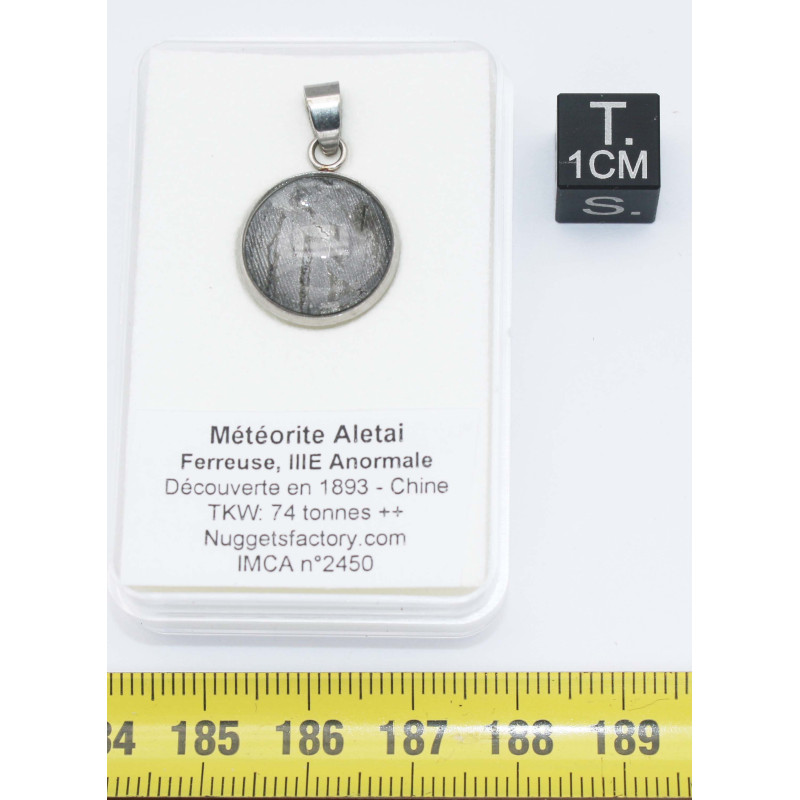 Collier pendentif météorite Aletaï dans une boite avec un cordon en cuir (Chine - 058**)
