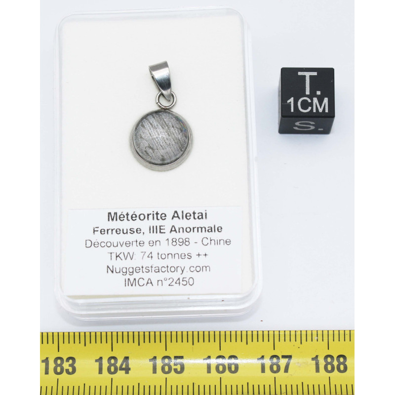 Collier pendentif météorite Aletaï dans une boite avec un cordon en cuir (Chine - 062**)