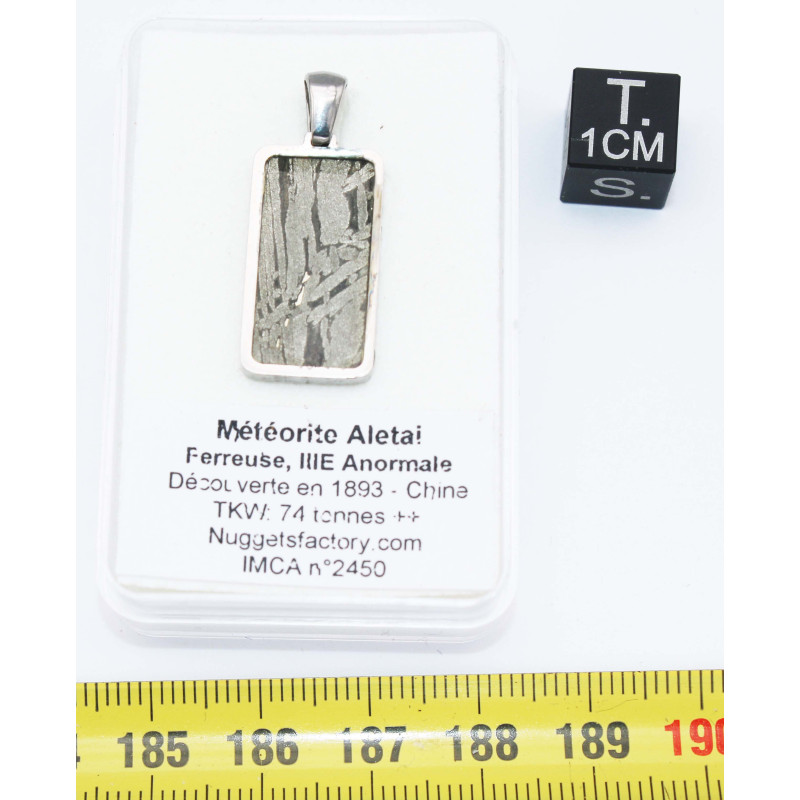 Collier pendentif météorite Aletaï dans une boite avec un cordon en cuir (Chine - 065**)