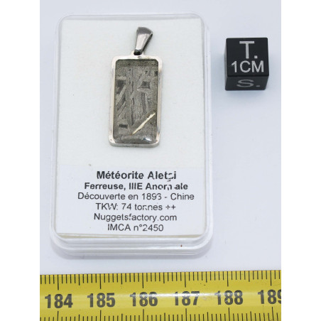 Collier pendentif météorite Aletaï dans une boite avec un cordon en cuir (Chine - 066**)