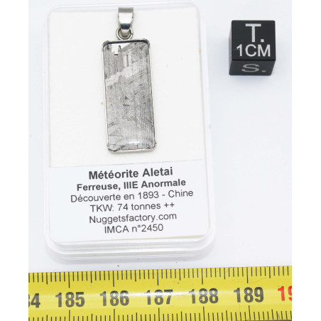 Collier pendentif météorite Aletaï dans une boite avec un cordon en cuir (Chine - 069**)