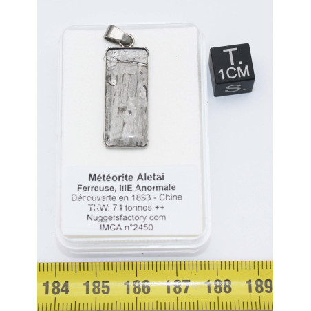 Collier pendentif météorite Aletaï dans une boite avec un cordon en cuir (Chine - 071**)
