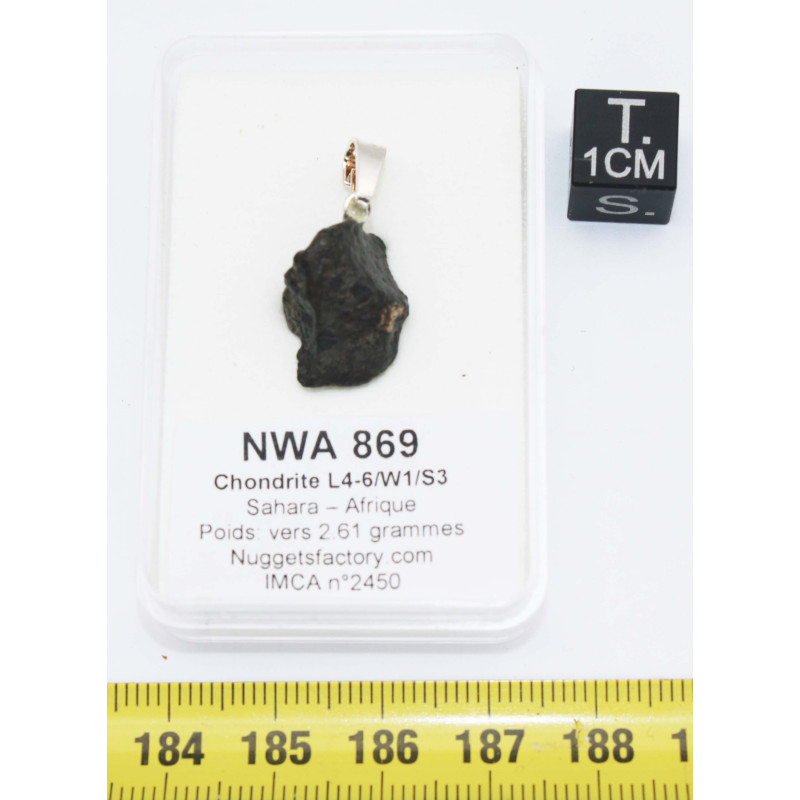 Collier pendentif météorite Chondrite NWA 869 ( Sahara - 2.61 grammes - 008** )