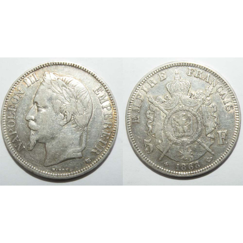 5 francs Napoleon III 1868 BB argent ( 002 )