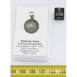 Collier pendentif météorite Aletaï dans une boite avec un cordon en cuir (Chine - 072**)