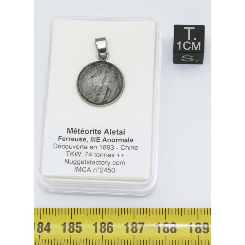 Collier pendentif météorite Aletaï dans une boite avec un cordon en cuir (Chine - 072**)