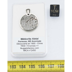 Collier pendentif météorite Aletaï dans une boite avec un cordon en cuir (Chine - 073**)