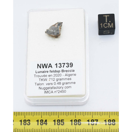 Talon de Météorite Lunaire NWA 13739 dans une boite Feld Breccia (Algérie - 0.48 gramme - 006 **)