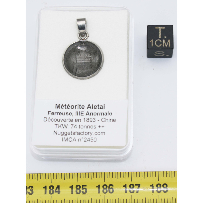 Collier pendentif météorite Aletaï dans une boite avec un cordon en cuir (Chine - 074**)