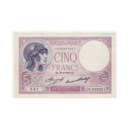 5 Francs Violet 16/02/1933 SPL + (205 )