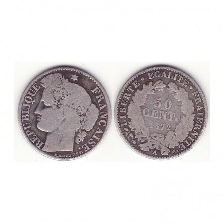 1 piece de 50 centimes Ceres Argent 1872 A ( 001 )