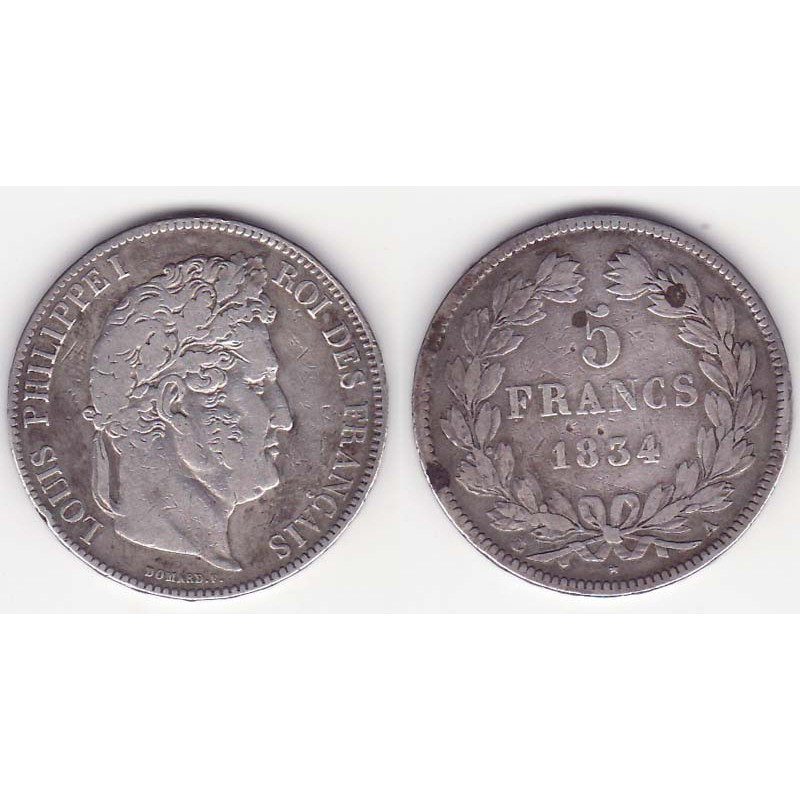 5 franc Louis Philippe 1834 A Argent ( 004 )