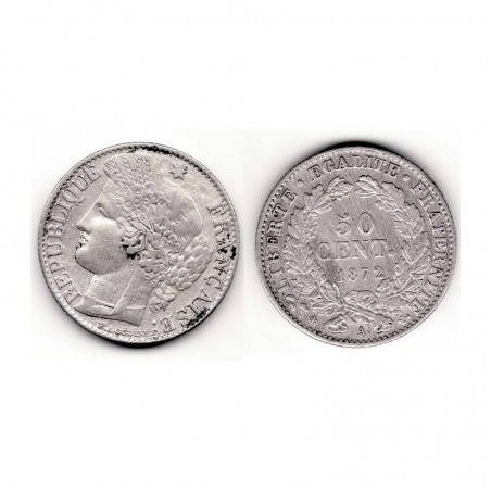1 piece de 50 centimes Ceres Argent 1872 A ( 002 )