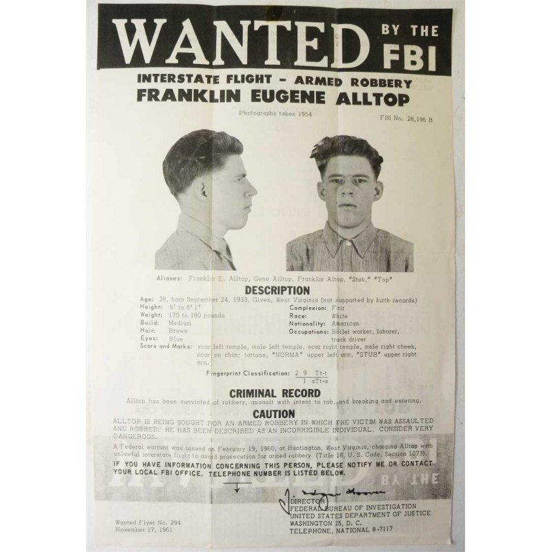 1 affiche vintage originale Wanted FBI USA ( 018 )