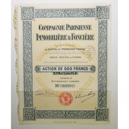 Action Ancienne : compagnie parisienne immobiliere et fonciere ( 636 )