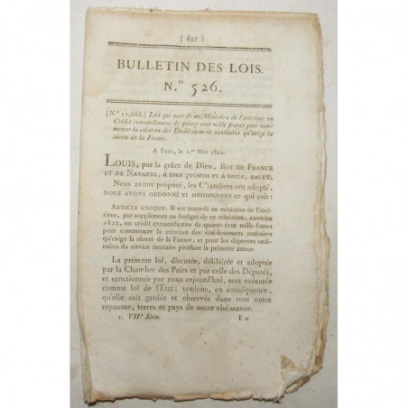 Bulletin des lois - Budget d un ministere - 1822 - Louis XVIII ( 001 )
