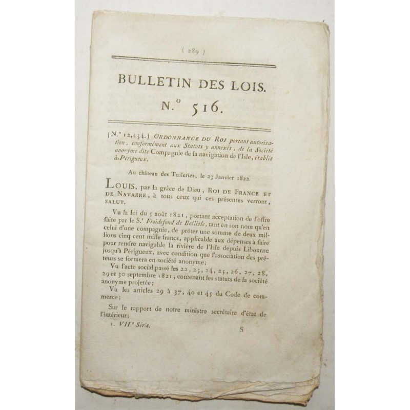 Bulletin des lois - riviere de l Istre - 1822 - Louis XVIII ( 038 )