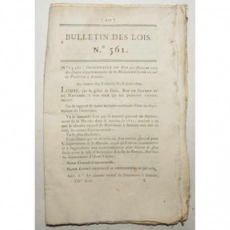 Bulletin des lois - chemin de pontorson - 1822 - Louis XVIII ( 042)