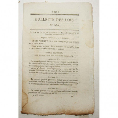 Bulletin des lois - conseils generaux - 1822 - Louis XVIII ( 043 )