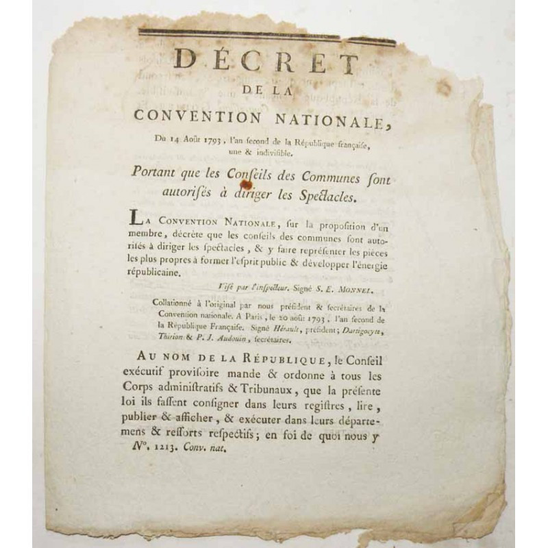 Decret de la convention nationale - conseil des communes - 1793 ( 041 )